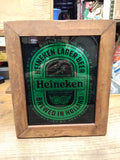 Vtg Wood Framed Heineken Lager Beer Holland Picture Green Foil Backed 12" x 10"