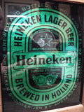 Vtg Wood Framed Heineken Lager Beer Holland Picture Green Foil Backed 12" x 10"