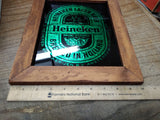 Vtg Wood Framed Heineken Lager Beer Holland Picture Green Foil Backed 12" x 10"