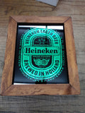 Vtg Wood Framed Heineken Lager Beer Holland Picture Green Foil Backed 12" x 10"