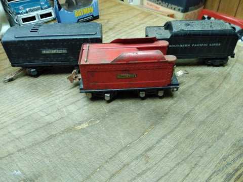 Vtg Lionel Marx O Gauge 3 Train Tenders Red Pre War 1689T Black Southern Pacific