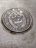 Vtg Metal Cigarette Case w/1961 1/4 90% Silver Balboa Republica De Panama Coin