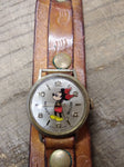 Vtg Bradley 50 Years Mickey Mouse Swiss Wrist Watch 1 Jewel Leather Strap Repair