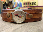 Vtg Bradley 50 Years Mickey Mouse Swiss Wrist Watch 1 Jewel Leather Strap Repair