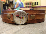 Vtg Bradley 50 Years Mickey Mouse Swiss Wrist Watch 1 Jewel Leather Strap Repair