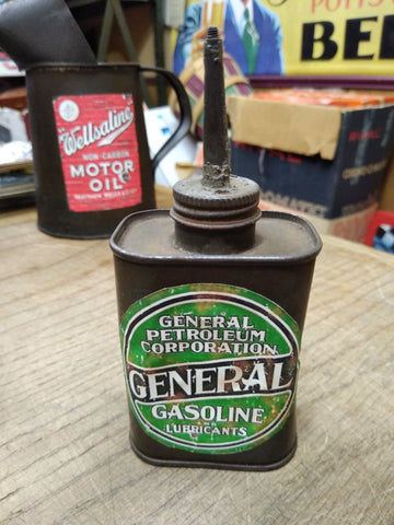Vtg General Petroleum Corp Gasoline and Lubricants 1/2 Pint Thumb Oiler Can!