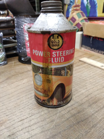 Vtg Gold Eagle Power Steering Fluid 12 Ounce 3/4 Full Cone Top Can!