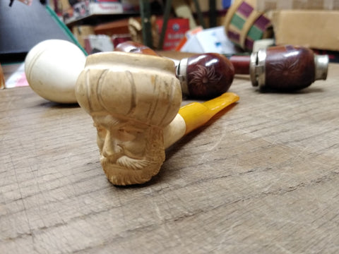 Vtg Moderately Smoked Meerschaum Sultan w/Turban Smoking Tobacco Pipe Nice Shape