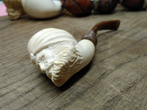 Vtg Not Smoked Small Meerschaum Sultan w/Turban Smoking Tobacco Pipe Nice Shape!