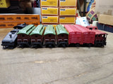 Vtg TYCO HO Scale 99 Santa Fe Steam Locomotive Tender and 7 Cars Boxes Working!