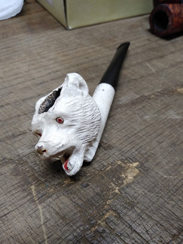 Vtg Figural White Bear Head Smoking Tobacco Pipe with Stinger and Nice Stem!