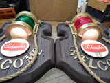 Vtg Schaefer Beer Welcome Nautical Ships Lights Wall Hanging Signs Works Good!