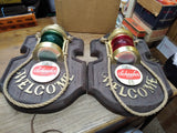 Vtg Schaefer Beer Welcome Nautical Ships Lights Wall Hanging Signs Works Good!