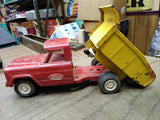 Vtg Tonka Dual Wheel Dump Truck Red and Yellow Pressed Steel Toy 10 inch Works!