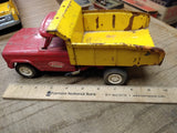 Vtg Tonka Dual Wheel Dump Truck Red and Yellow Pressed Steel Toy 10 inch Works!