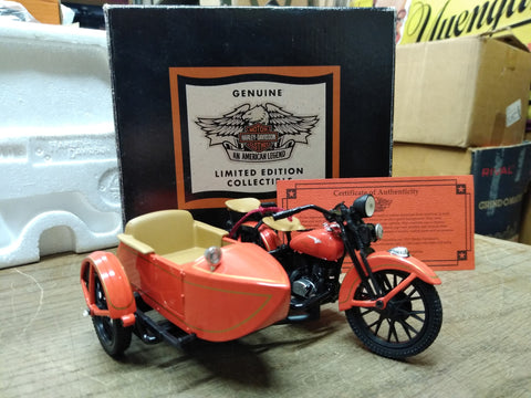 Vtg NOS Diecast Harley Davidson 1933 VL VLD Motorcycle w/Sidecar Coin Bank Key