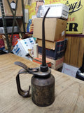 Vtg Unmarked Eagle Thumb Pump Oiler Can 10.25 Inches Tall 3 Inch Dia. Gas & Oil