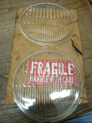 Vtg NOS Pair Ford Model A Replacement Twolite Headlight Lenses 8 15/32" x 7 7/8"