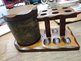 Vtg Aztec 6 Piece Smoking Pipe Wooden Stand Holder Rack with Humidor Nice Shape!
