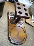 Vtg Aztec 6 Piece Smoking Pipe Wooden Stand Holder Rack with Humidor Nice Shape!