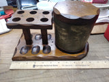 Vtg Aztec 6 Piece Smoking Pipe Wooden Stand Holder Rack with Humidor Nice Shape!