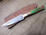 Custom Hand Made Carbon Steel Dagger Knife 4" Blade 4.25" Green Handle w/Sheath!