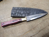 Custom Hand Made Carbon Steel Dagger Knife 4.25" Blade Purple Handle w/Sheath!