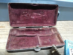Vtg Antique Gillette 3 Piece Gold Tone Open Comb Razor w/Blades Silver Plate Box