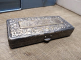Vtg Antique Gillette 3 Piece Gold Tone Open Comb Razor w/Blades Silver Plate Box
