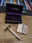 Vtg Gillette 3 Piece Razor w/Case Blades Nov 15 1904 Pat# B945177 Nice Shape!