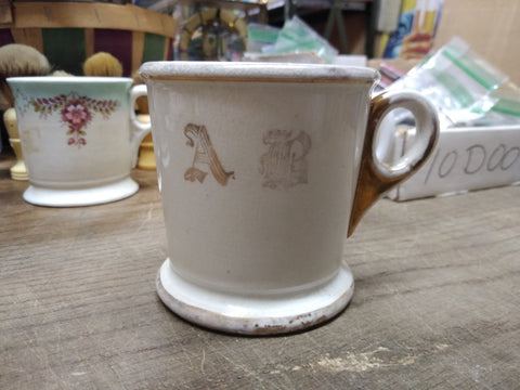 Vtg Iron Stone China Shaving Mug with Cup Soap Penna China Co 24K Gold Trim USA!