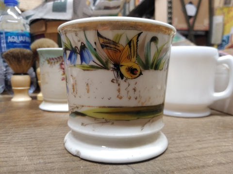 Vtg J.P.L Limoges France China Shaving Mug Cup Hand Painted Floral Gold Trim