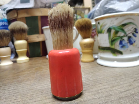 Vtg Ever Ready USA 69 Orange Shaving Brush Sterilized Set In Plastic Badger Hair