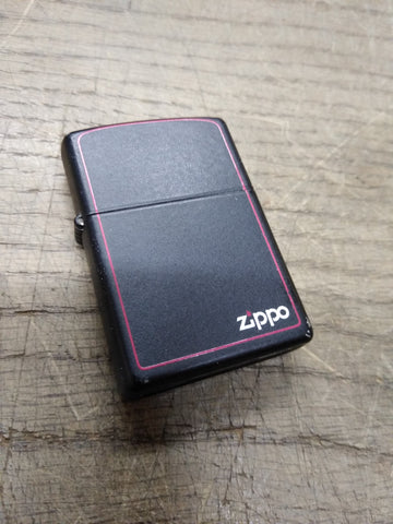Vtg 2005 ZIPPO Logo Black Matte Red Border Cigarette Lighter Nice Snap!