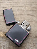 Vtg 2005 ZIPPO Logo Black Matte Red Border Cigarette Lighter Nice Snap!