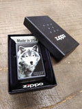 NOS Sealed 2014 ZIPPO Logo White Wolf Black Matte Cigarette Lighter Made In USA!
