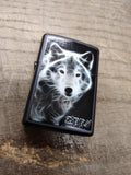 NOS Sealed 2014 ZIPPO Logo White Wolf Black Matte Cigarette Lighter Made In USA!