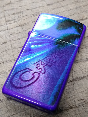 1993 Unfired ZIPPO Camel Slim Cigarette Lighter Blue Purple Matte Moonlit Beach