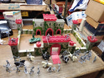 Vtg Louis Marx Tin Lithograph Medieval Castle Fort Playset Knights Horses + More