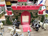 Vtg Louis Marx Tin Lithograph Medieval Castle Fort Playset Knights Horses + More