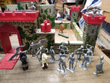 Vtg Louis Marx Tin Lithograph Medieval Castle Fort Playset Knights Horses + More