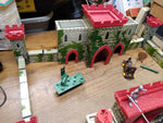 Vtg Louis Marx Tin Lithograph Medieval Castle Fort Playset Knights Horses + More