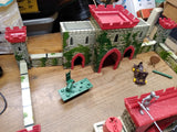 Vtg Louis Marx Tin Lithograph Medieval Castle Fort Playset Knights Horses + More