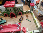 Vtg Louis Marx Tin Lithograph Medieval Castle Fort Playset Knights Horses + More