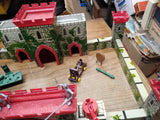 Vtg Louis Marx Tin Lithograph Medieval Castle Fort Playset Knights Horses + More