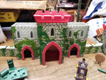 Vtg Louis Marx Tin Lithograph Medieval Castle Fort Playset Knights Horses + More