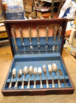 Vtg 47 Pc Holmes & Edwards Inlaid Silver Plated Lovely Lady Flat Ware Set w/Case