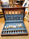 Vtg 47 Pc Holmes & Edwards Inlaid Silver Plated Lovely Lady Flat Ware Set w/Case