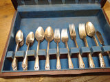 Vtg 47 Pc Holmes & Edwards Inlaid Silver Plated Lovely Lady Flat Ware Set w/Case