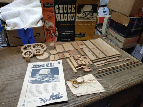 Vtg Heritage House Wooden Chuck Wagon No. 63 Scale Model Construction Kit w/Box
